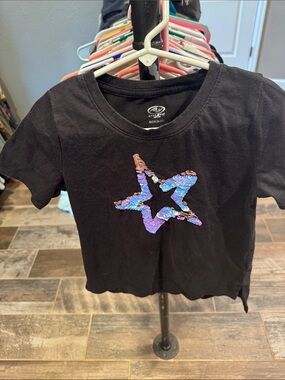 Athletic Works Black Tee with Iridescent Sequin Star
